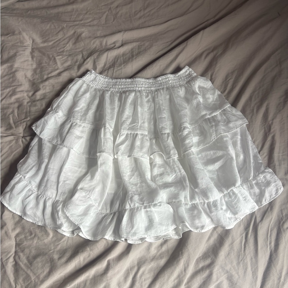 White Mini skirt Tiered Ruffle